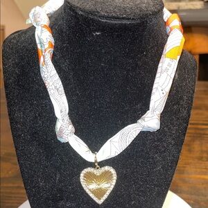 Elegant Heart Pendant Necklace with Multicolor Scarf Chain